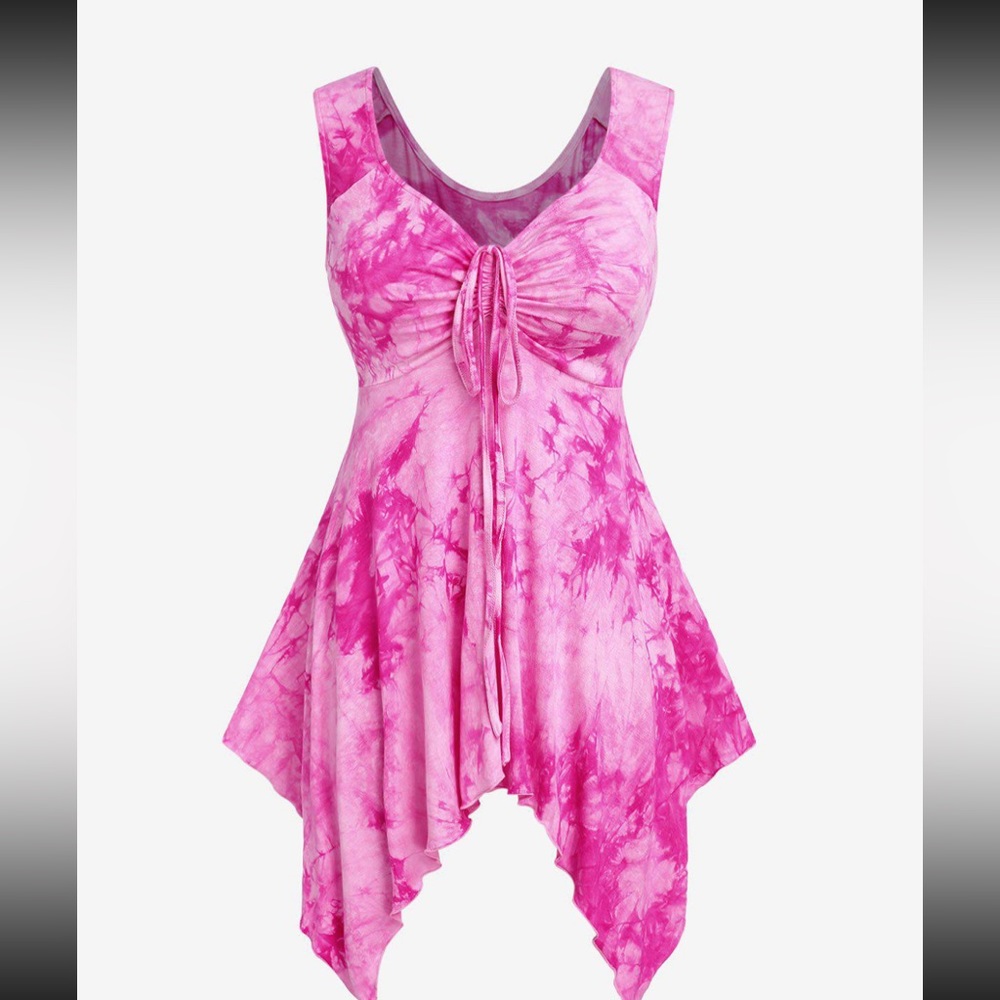 RoseGal Plus Size 2X Tie Dyed Pink/White Lace Up Tank Top NWT!